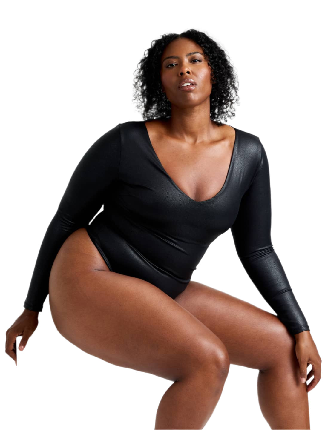 Faux Leather Long Sleeve Bodysuit