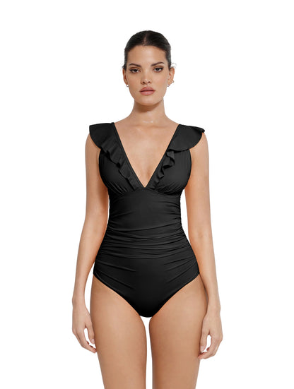 Ruffled V-Neck Shapewear Swimsuit