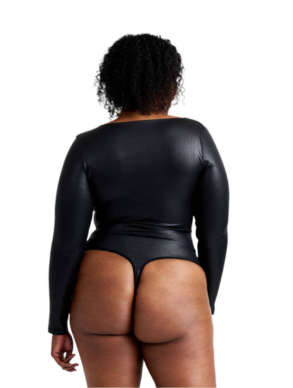 Faux Leather Long Sleeve Bodysuit