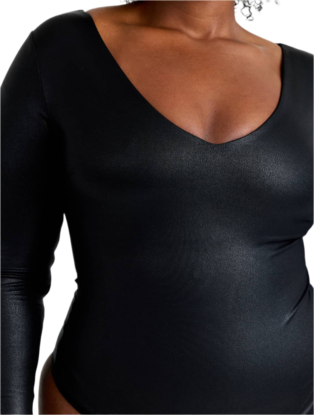 Faux Leather Long Sleeve Bodysuit