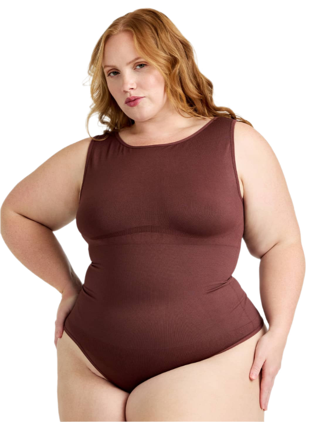 Round Neck Thong Bodysuit" can be rewritten as "Circle Neck Thong Bodysuit.