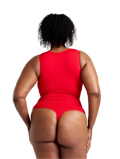 Round Neck Thong Bodysuit" can be rewritten as "Circle Neck Thong Bodysuit.