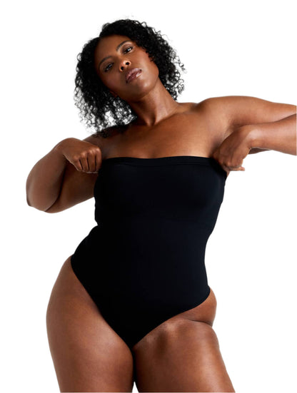 Strapless Thong Bodysuit" can be rewritten as "Seamless Strapless Thong Bodysuit.