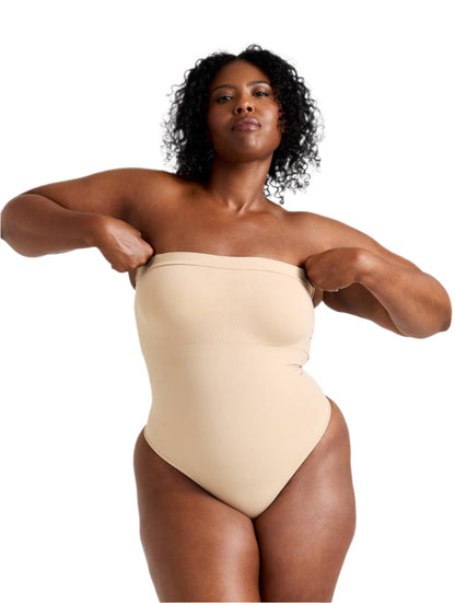 Strapless Thong Bodysuit" can be rewritten as "Seamless Strapless Thong Bodysuit.