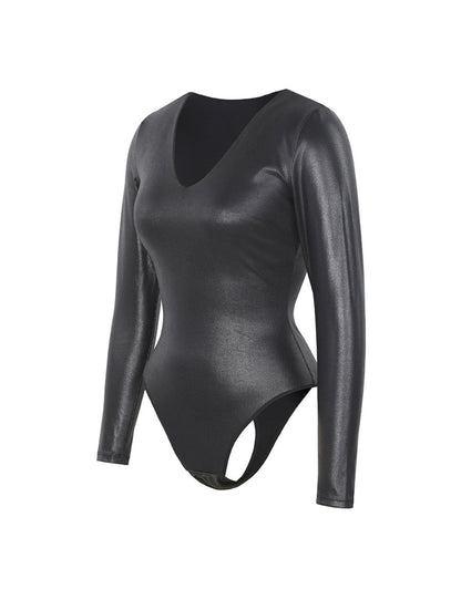Faux Leather Long Sleeve Bodysuit