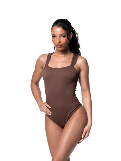 Ribbed Square Neck Shaping Bodysuit