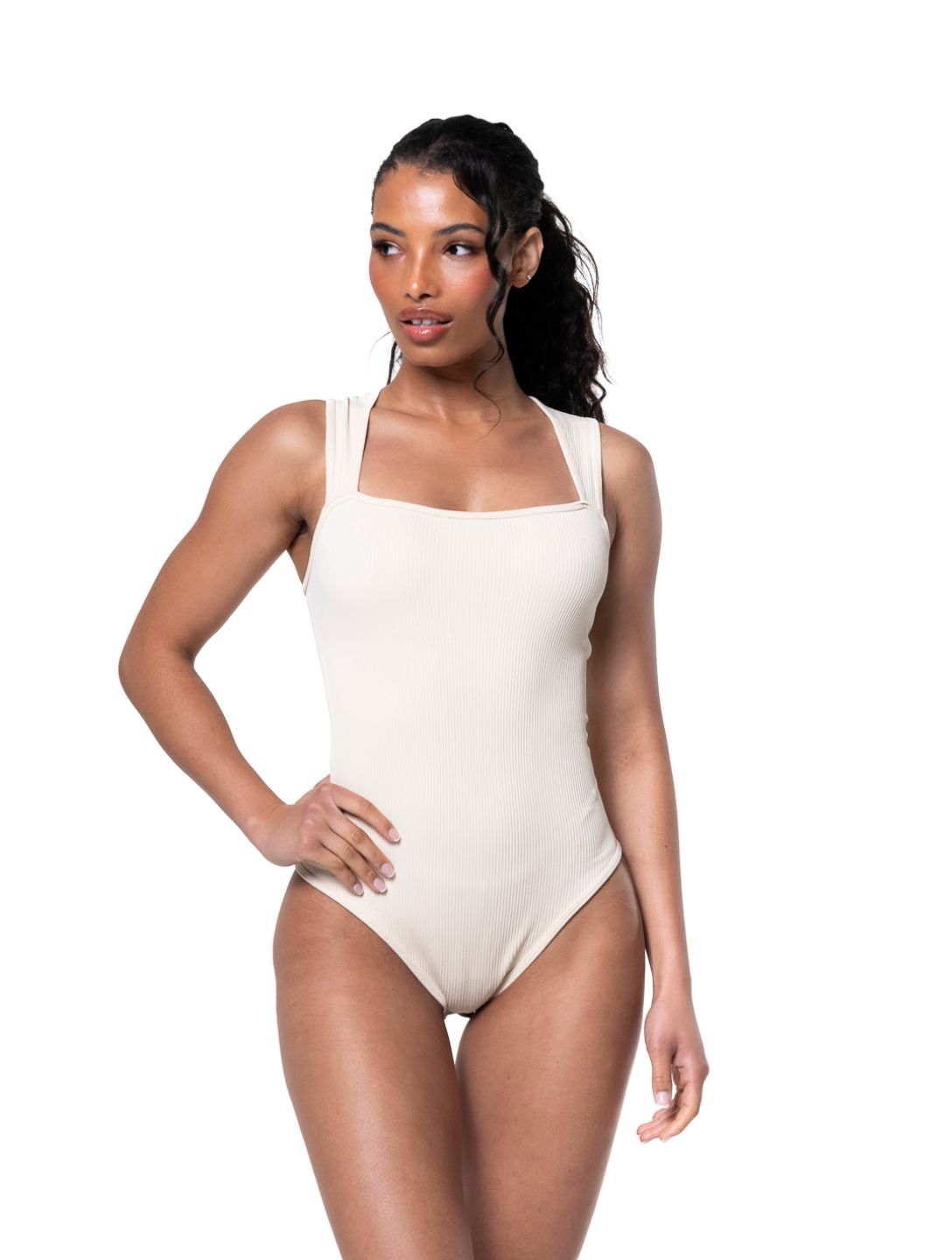 Ribbed Square Neck Shaping Bodysuit