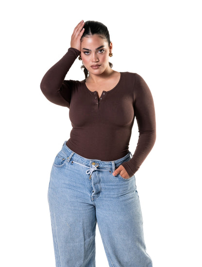 Smooth Long Sleeve Thong Bodysuit