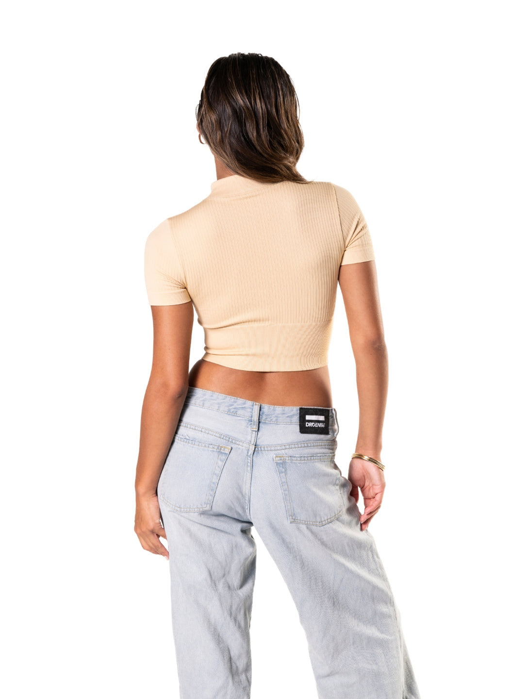 Smooth Ribbed Zip-Up Short Sleeve Crop Top
