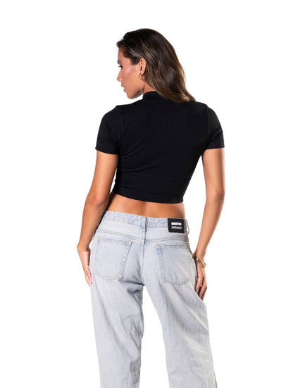 Smooth Ribbed Zip-Up Short Sleeve Crop Top
