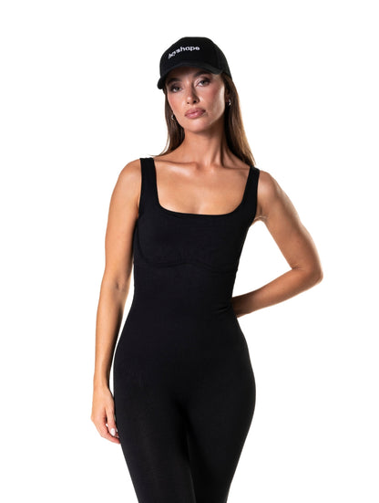 Flared Jumpsuit with Square Neck and U-Back Design